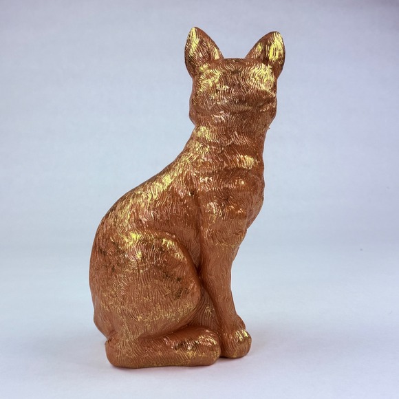 Metallic Copper Gold Sitting Cat Figurine Detailed Fur Plastic Feline Statue - Picture 3 of 5